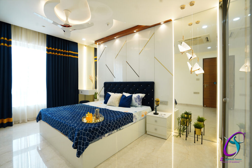 Navy Blue and White Theme Bedroom Right View